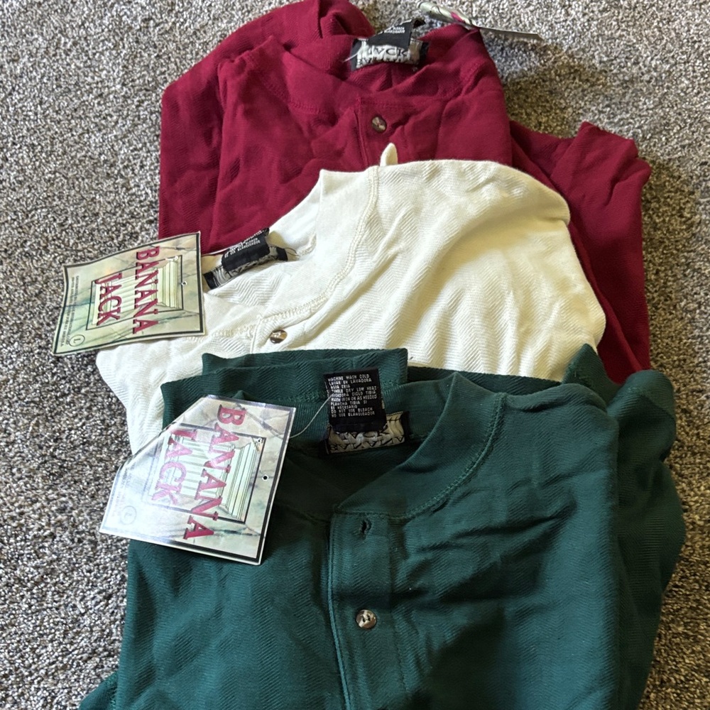 NEW Banana Jack Henley Shirts - Red, White, Green L